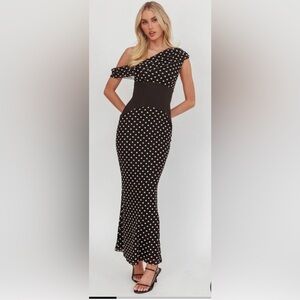 The Edge (Make A Scene Dress) Polka Dot XS Asymmetric Neckline Maxi